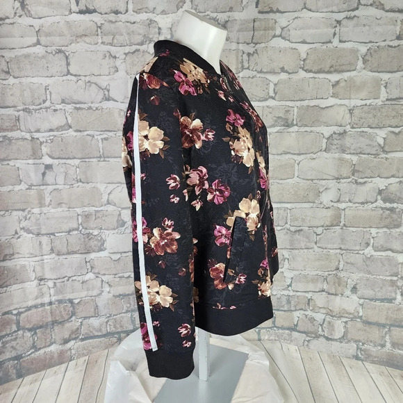 Torrid Zip Front Bomber Jacket Floral Rayon Blend Black Pink Size 1 - Picture 5 of 13